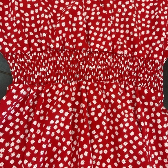 New SHEIN Ditsy Floral Shirred Waist Aline Red Dress - Picture 5 of 8